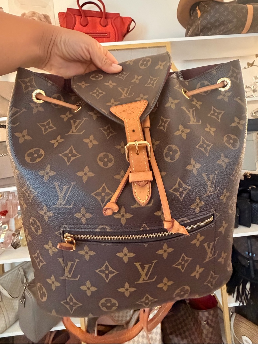 Louis Vuitton Monogram Canvas Brown/Tan Drawstring Tote